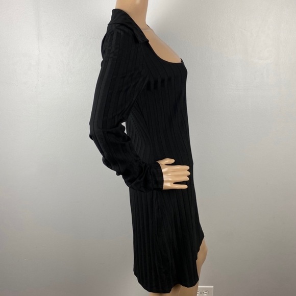 NEW REFORMATION BLACK RIBBED LONG SLEEVE MINI DRESS - Picture 5 of 9